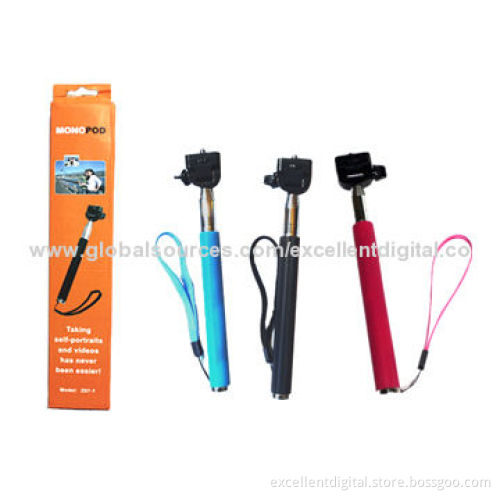 Extendible mono-pod for camera and mobile phone with universal U- clip, 3 colors available